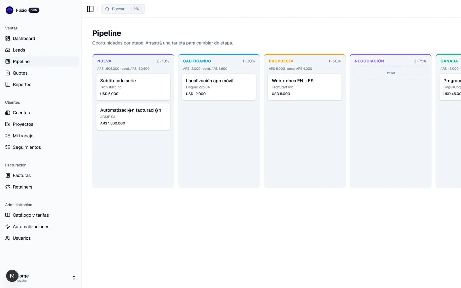 El CRM de este mismo sitio — Nuestra propia operación comercial, hecha a medida